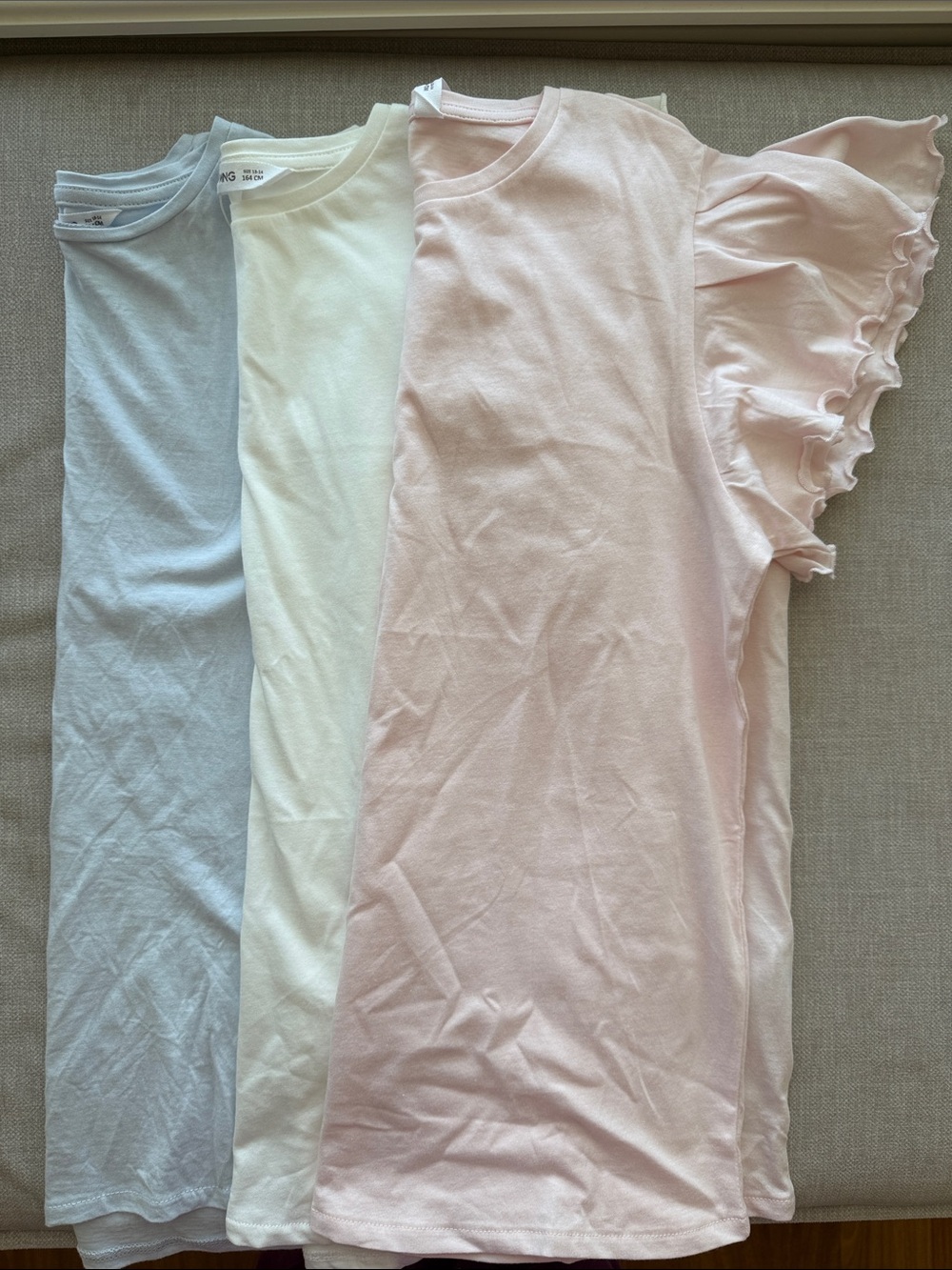 Mango Girls Soft Pastel Tee Set - Light Blue, Cream, Blush Pink 
Size 13/14